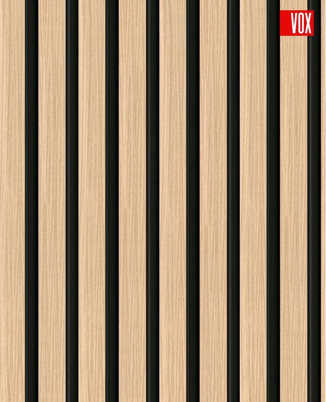 Akustikpaneel Natural Black VOX Linerio M-Line Akustikpaneel mit hellbraunen und schwarzen Stäben