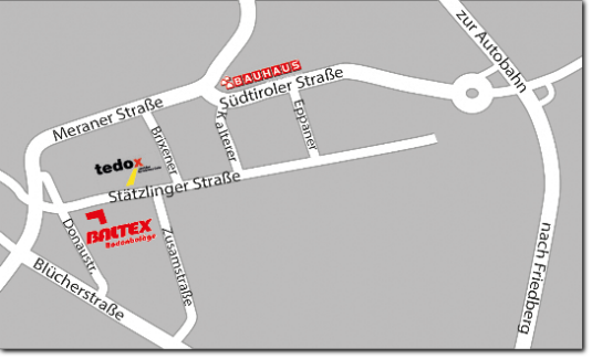 Anfahrtskarte des neuen Standorts von Baltex Bodenbeläge in der Stätzlingerstraße 66, 86152 Augsburg.