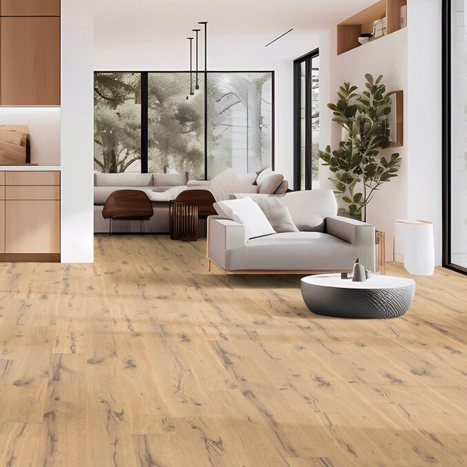 Parkett Landhausdiele Raumbild eines Parkettbodens aus Eichenholz in einem Wohnzimmer