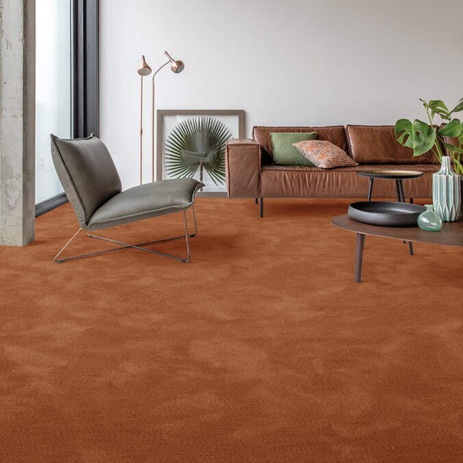 Für welche Räume ist Teppichboden geeignet Teppichboden in Orange in einem Wohnzimmer